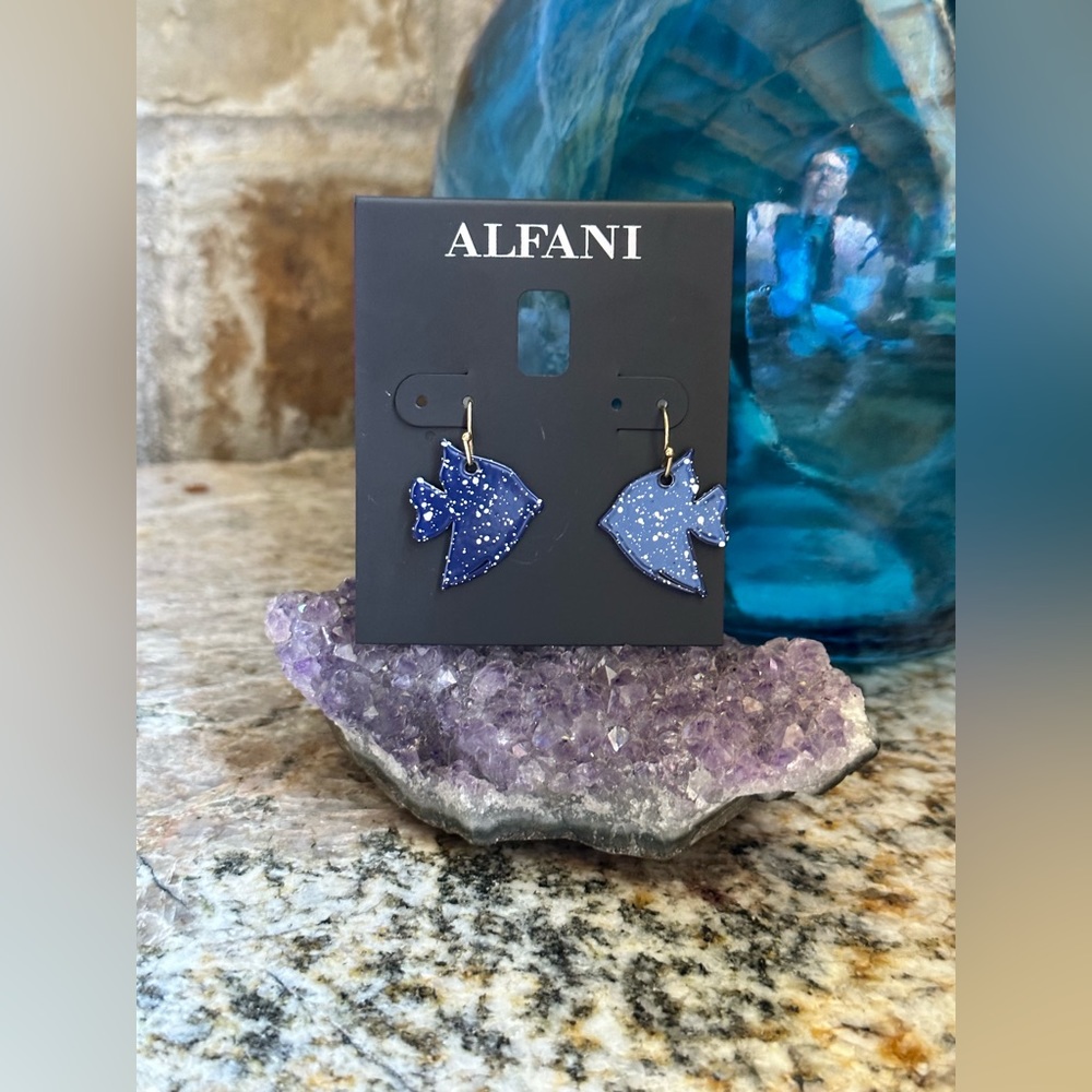 Alfani Blue & White Enamel Fish Earrings